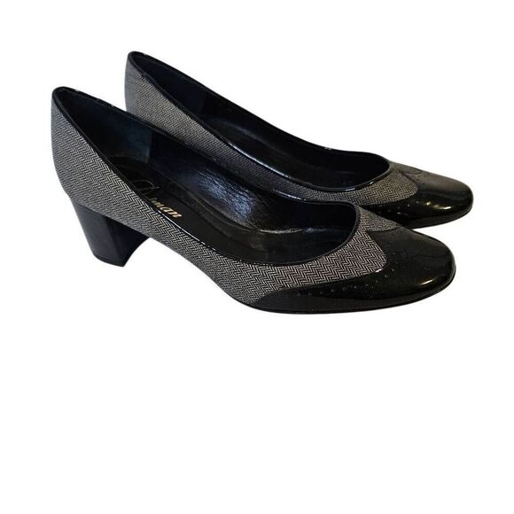 Delman womens heels, black herringbone. Size 8. - Picture 1 of 5